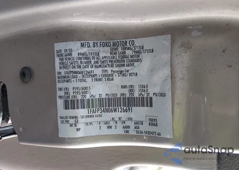 2006 Ford Focus Zx4 from USA, damaged, VIN 01FAFP34N06W12669